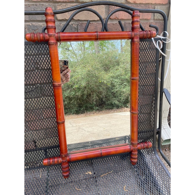 Early 1900s Antique French Faux Bamboo Turned Wood Wall Mirror For Sale - Image 18 of 18