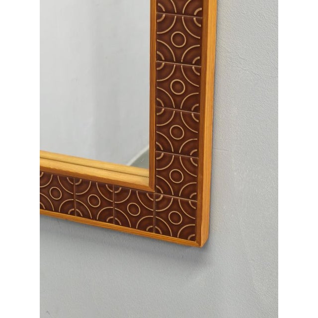 Glass Danish Pine and Ceramic Tile Wall Mirror, 1960s For Sale - Image 7 of 12