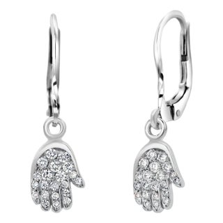 14k White Gold Diamond Hamsa Lever Back Earrings Symbolic Timeless Protection, A Pair For Sale