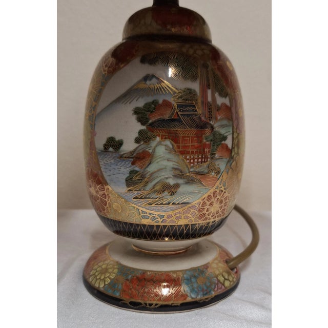 Mid-Century Table Lamp with Japanese Style Porcelain Base and Handmade Fabric Shade, Germany, 1950s For Sale - Image 9 of 13