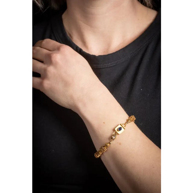 18k Gold Bracelet With Sapphire and Diamond Clasp by Deborah Lockhart Phillips For Sale In Nantucket - Image 6 of 6
