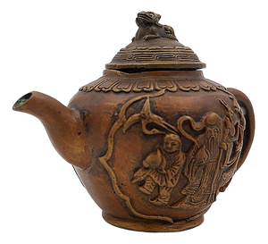 Antique Chinese Bronze Daoist Figure on Small Teapot, 1930s