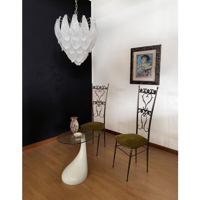 Vintage Italian Murano Chandelier with Frosted Carved Glass Leaves, 1990s For Sale - Image 10 of 18
