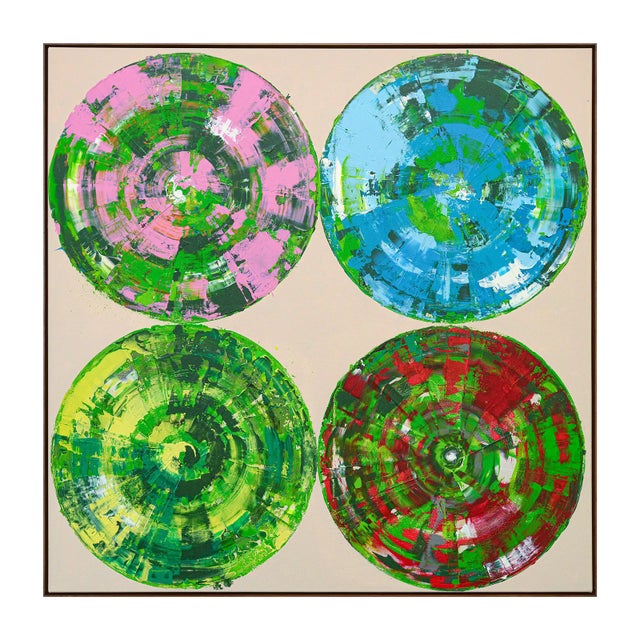 Four Circles, Contemporary Painting on Canvas, Framed For Sale