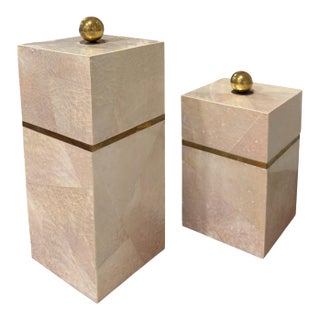 Pair of Maitland Smith Brass and Tesselated Shell Boxes For Sale