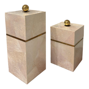 Pair of Maitland Smith Brass and Tesselated Shell Boxes