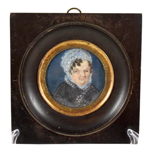 French Miniature Portrait, Woman in Lace Cap, Early 19th Century For Sale