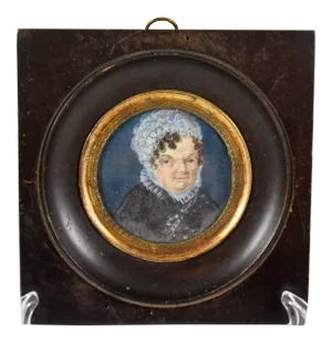 French Miniature Portrait, Woman in Lace Cap, Early 19th Century