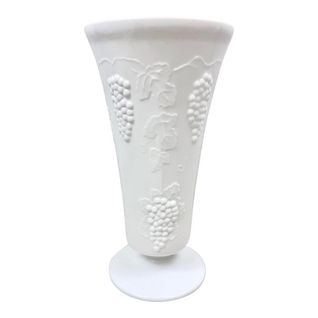Vintage Grape Vine Design Milk Glass Vase For Sale