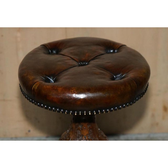 Antique Victorian Brown Leather Chesterfield Height Adjustable Piano Stool, 1880 For Sale - Image 6 of 17