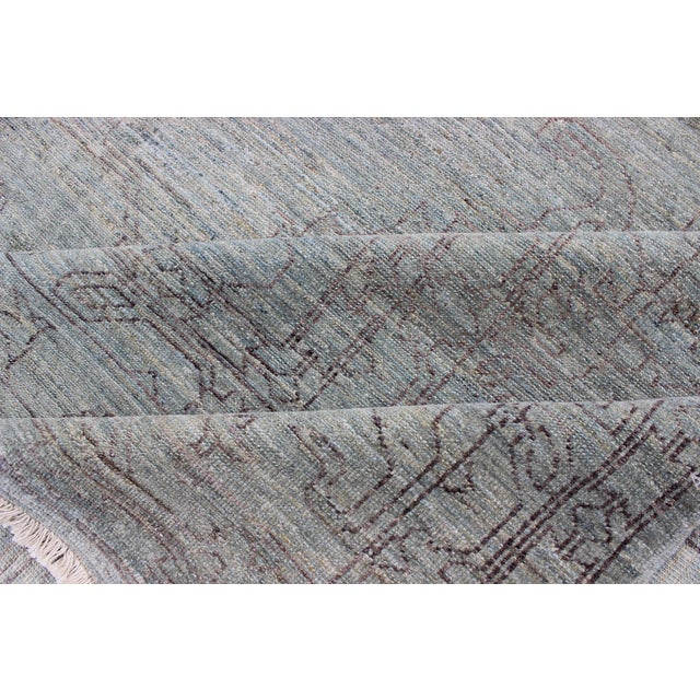 Fine Transitional Rug With Stylized Geometric Motifs in Lavender and Light Blue by Keivan Woven Arts For Sale - Image 10 of 11