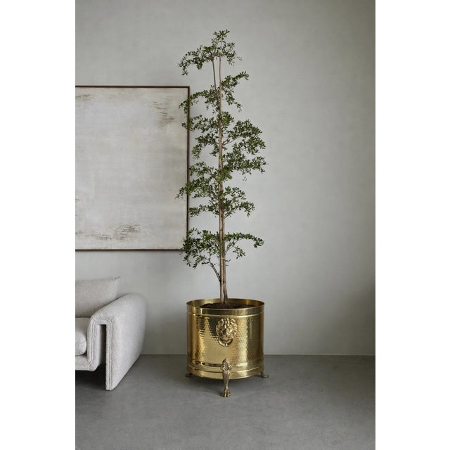 Mid-Century Modern Pair of Large Vintage Brass Lion Head Planters, Attributed to Bristol Brass, Hollywood Regency For Sale - Image 3 of 15