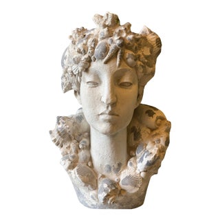 Seashell Crown and Collar Goddess Bust Planter Statue For Sale