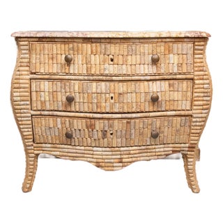 French Louis XV Style Wine Cork-Veneered Marble Top Commode For Sale