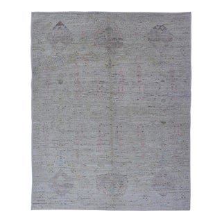 Modern Hand-Knotted Muted Tribal Rug in Wool With Sub-Geometric Design 5'1 X 6'9 For Sale