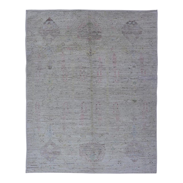 Modern Hand-Knotted Muted Tribal Rug in Wool With Sub-Geometric Design 5'1 X 6'9 For Sale