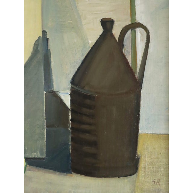 1957 Mid-Century Modern 'Jug & Lemon' Vintage Original Still Life Oil Painting, Framed For Sale - Image 11 of 13