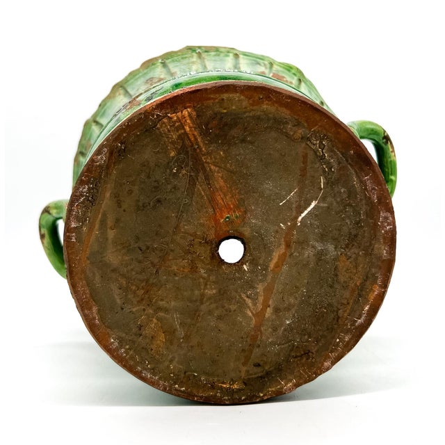 Vintage Vietri Italian Verde Glazed Terracotta Planter With Handles – Mediterranean / Tuscan For Sale - Image 11 of 11