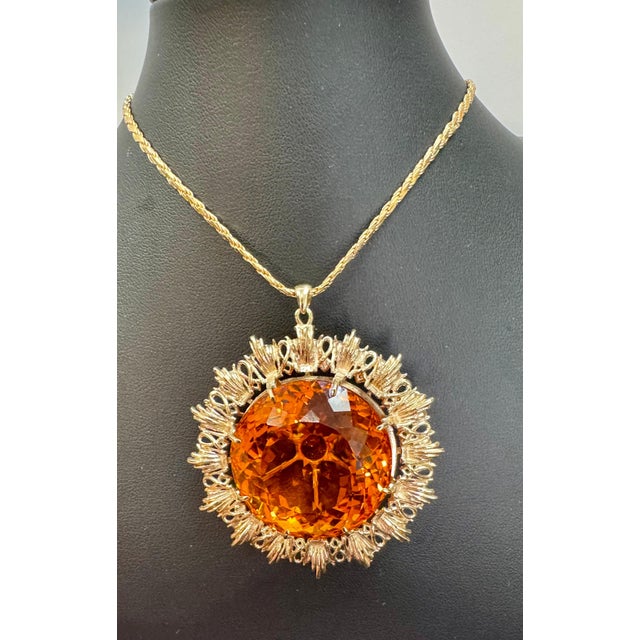 Vintage 150 Ct Round Shape Citrine Pendent 14 Kt Yellow Gold with Chain Italy For Sale In New York - Image 6 of 18