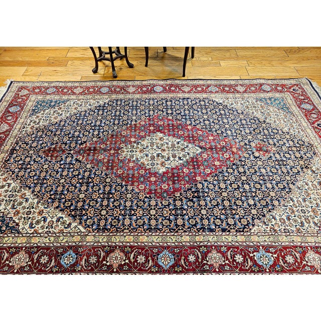 Antique Persian Tabriz Area Rug. Hand-Knotted Wool, Herati Geometric Pattern, Navy & Red, 6x10 For Sale In Chicago - Image 6 of 16