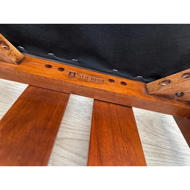 Four Stickley Arts and Crafts Side Chairs Slat Back Leather Seats Solid Cherry For Sale - Image 13 of 14