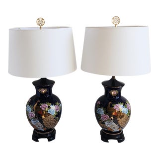Vintage Hollywood Regency Japanese Porcelain Table Lamps - A Pair For Sale