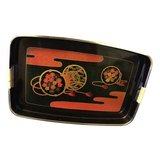Vintage Lacquer Black and Gold Tray For Sale