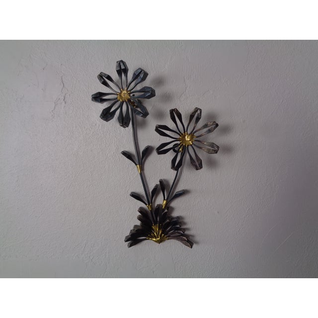 Swedish Brutalist Iron and Gold Flower Wall Sculpture, 1960s For Sale - Image 4 of 18