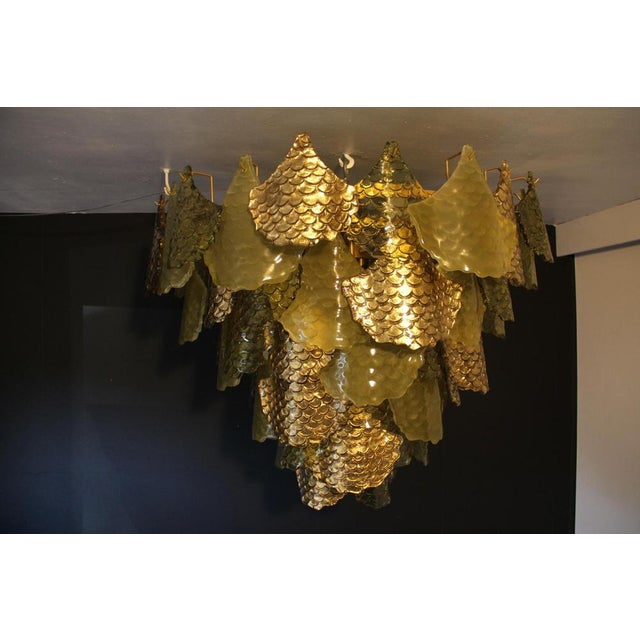 Green and Gold Murano Glass Chandelier with Scale Decoration, 2000s For Sale - Image 18 of 18