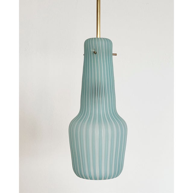 Venini Italian Pendant Lamp in Striped Glass and Brass from Venini, 1960s For Sale - Image 4 of 18