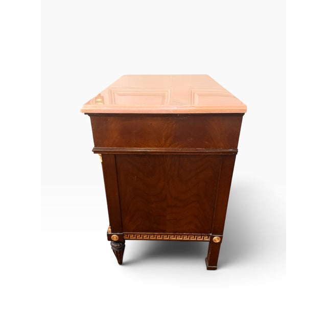 Late 20th Century Pair of Colombo Mobili Italian Empire Plume Walnut & Pink Marble Nightstands For Sale - Image 9 of 18
