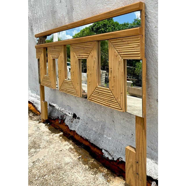 Late 20th Century Vintage Boho Split Reed Mirrored Queen Headboard ...