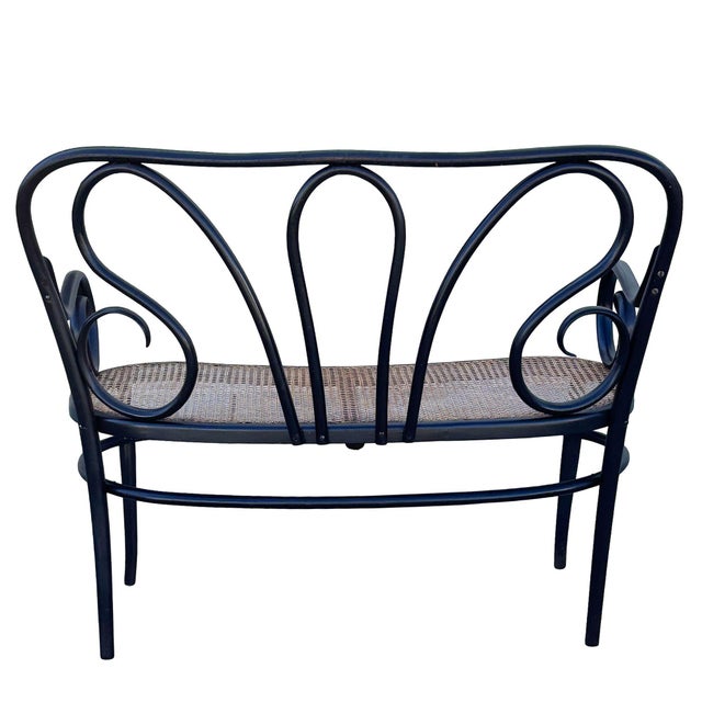 Mid 19th Century 1865 Vienna Secession Scrolling Bentwood & Caine Settee Bench byThonet For Sale - Image 5 of 9