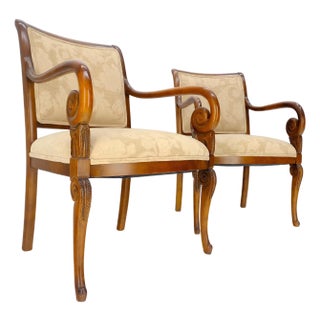 Pair of Regency Style Carved Open Arm Fireside Lounge Chairs For Sale