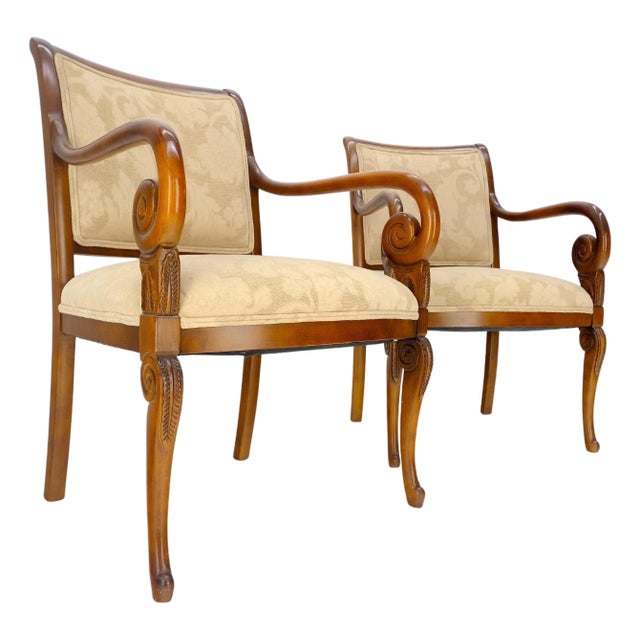 Pair of Regency Style Carved Open Arm Fireside Lounge Chairs For Sale