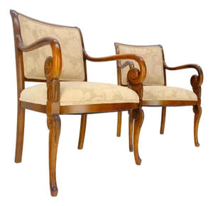 Pair of Regency Style Carved Open Arm Fireside Lounge Chairs