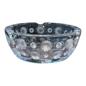 Lalique Crystal Art Glass Vintage Cigar Ashtray, Tokyo Pattern Frosted Florals & Roundels