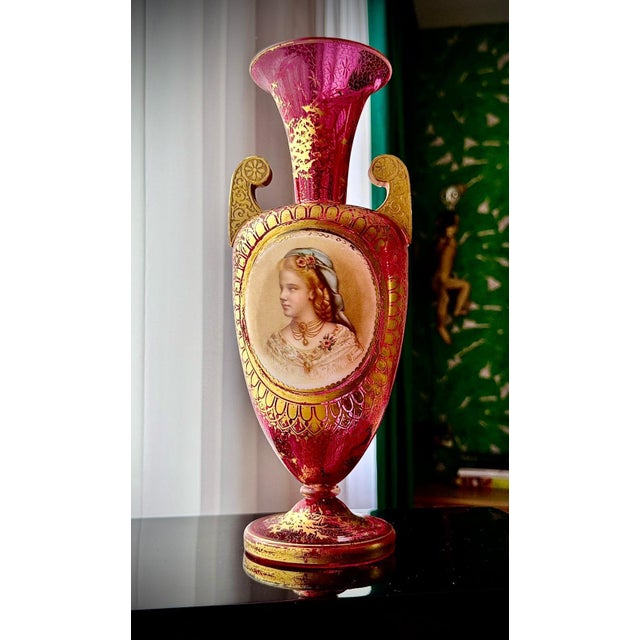 Bohemian Ruby Cranberry Glass Urn Vase from Moser, 1880 For Sale - Image 11 of 18