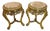 French-Style Gilded Side Table Set of 2 – Beige Marble Top With Gold Leaf Floral Details For Sale