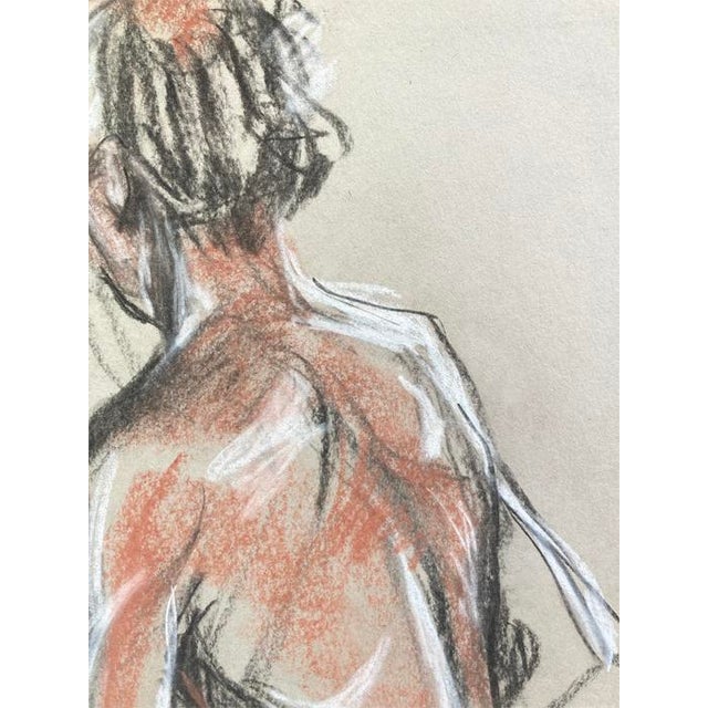 Large expressive. charcoal & pastel figure quickly drawn from life on 18" x 24" off white newsprint. Would look great as...