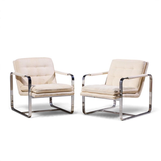 Mid-Century Modern Milo Baughman Style Mid Century Chrome Lounge Chairs - Pair For Sale - Image 3 of 12