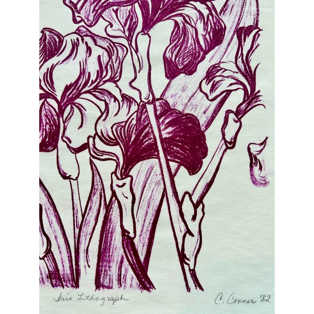 1980s 1980s Original Hand Printed Lithograph “Burgundy Iris” For Sale - Image 5 of 10