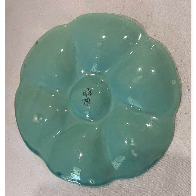 Gemstone 1950s Gien Majolica Aqua/Turquoise Oyster Plate For Sale - Image 7 of 8