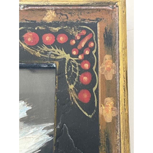 1950s 1950s Original Swan Painting in an Antique Folk Art Butterfly Frame For Sale - Image 5 of 5