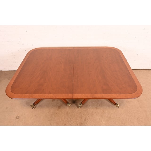 Baker Furniture Style Georgian Banded Mahogany Double Pedestal Dining Table, Newly Refinished For Sale - Image 9 of 15