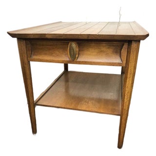 American Mid Century Modern Walnut/Pecan & Brass 2 Tier Side End Table by Heritage For Sale