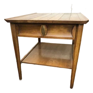 American Mid Century Modern Walnut/Pecan & Brass 2 Tier Side End Table by Heritage