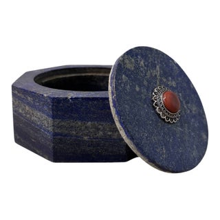 Mid 20th Century Lapis Lazuli Keepsake Box With Cabochon Stone For Sale