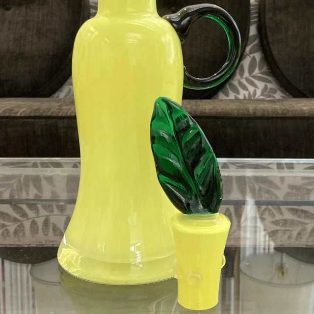 Yellow Vintage Canary Cased Glass Decanter For Sale - Image 8 of 10