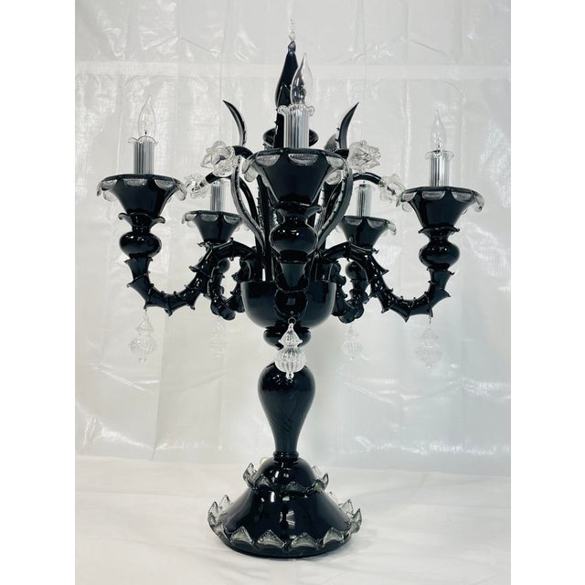 Glass 1990s Monumental Black Murano Glass Five-Arm Candelabra From the Spelling Manor For Sale - Image 7 of 18